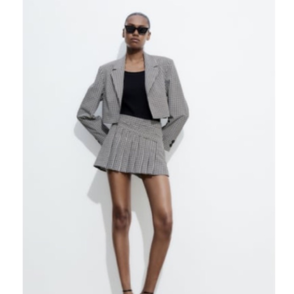 Zara gingham cropped blazer XS